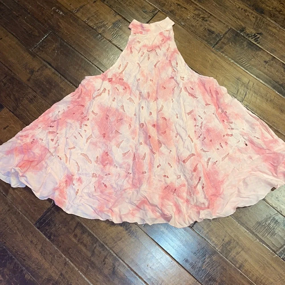 Free People Ombre Pink Floral Halter Dress Keyhole Back - Picture 2 of 6